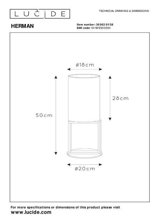 Lucide HERMAN - Tafellamp - Ø 20 cm - 1xE27 - Beige