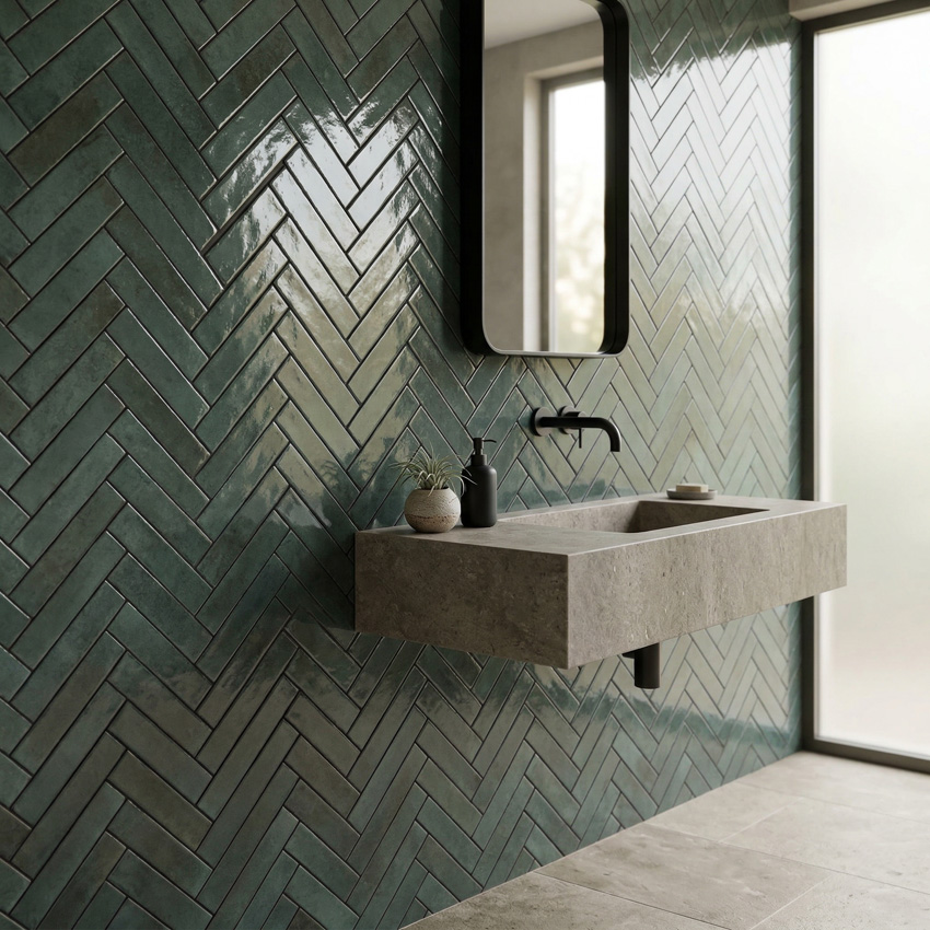 Carrelage de sol et mural Medina vert brillant 6x25cm