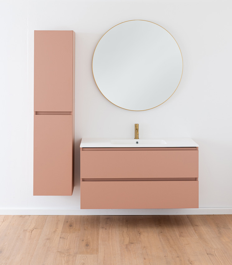 Meuble de salle de bains Dotan abricot suspendu avec lavabo simple blanc mat 120cm