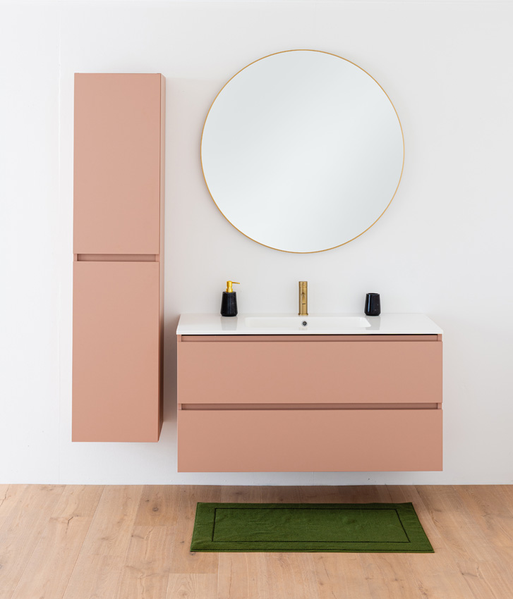 Meuble de salle de bains Dotan abricot suspendu avec lavabo simple blanc brillant 120cm