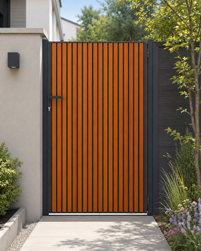 Portail battant simple Line up aluminium aspect bois gauche 100x175cm