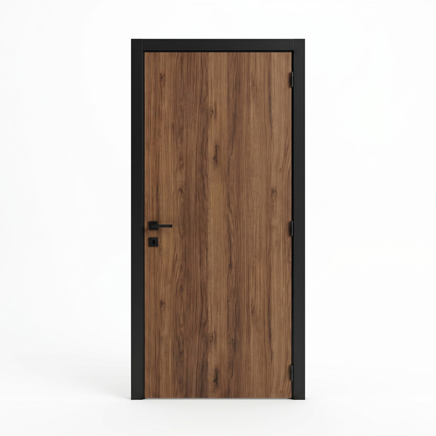 Porte intérieure complète Pure noyer 201,5x73cm aggloméré tubulaire réversible + châssis noir 16,5cm