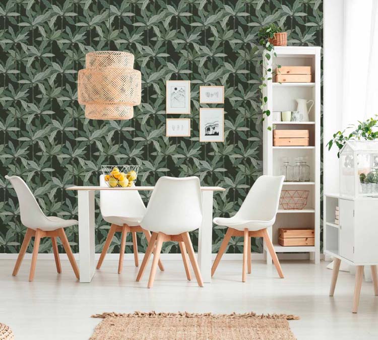 Vinyl op vliesbehang palmboom groen/zwart 0,53x10,05m