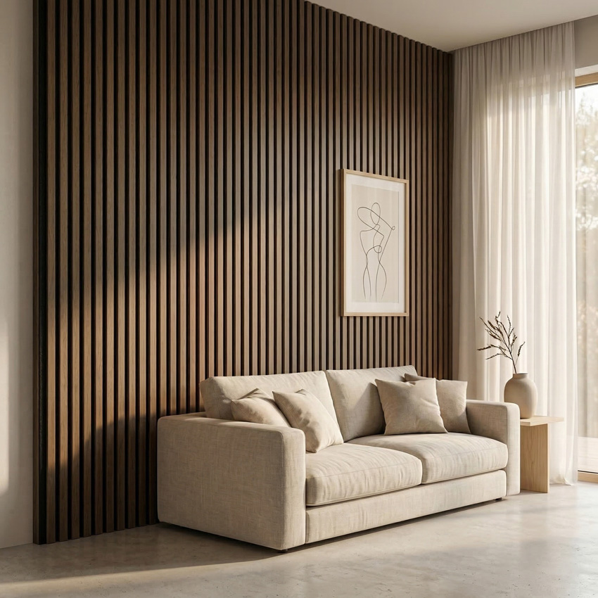 Wandpaneel Line Up slim begin- en eindprofiel bruin eik