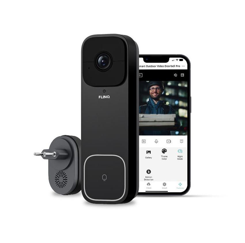 Sonnette intelligente vidéo pro sans fil noire 14,9x4,7x3,1cm