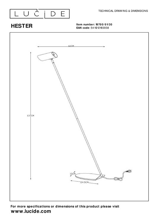 Lucide HESTER - Lampadaire / lampe de lecture - 1xGU10 - Anthracite