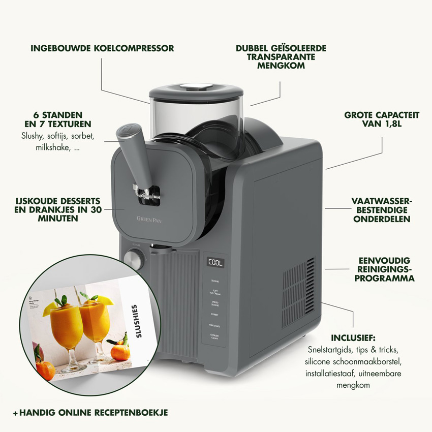 Machine à glace GreenPan Frost auto-réfrigérante gris 1,8L