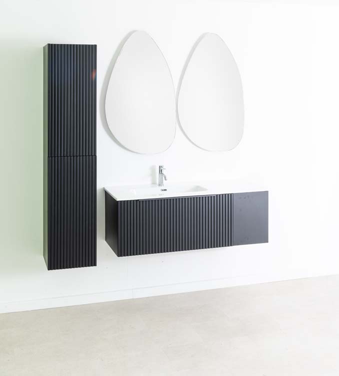 Badkamermeubel Sunday mat zwart hangend met enkele wastafel glanzend wit 120cm