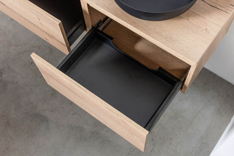 Meuble salle de bain aspect chêne Domino 1200 mm avec tablette en saillie