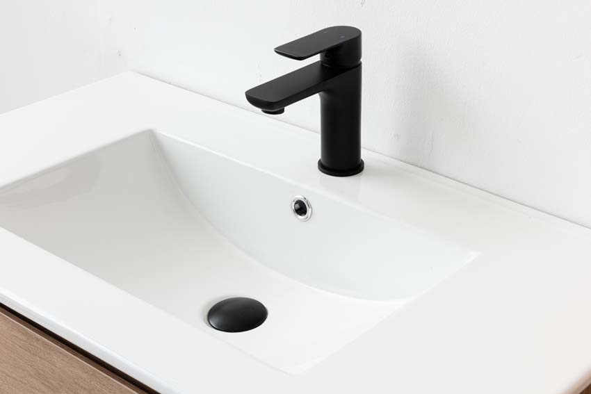 Meuble de salle de bains Bianca chêne suspendu avec lavabo simple blanc brillant 80cm