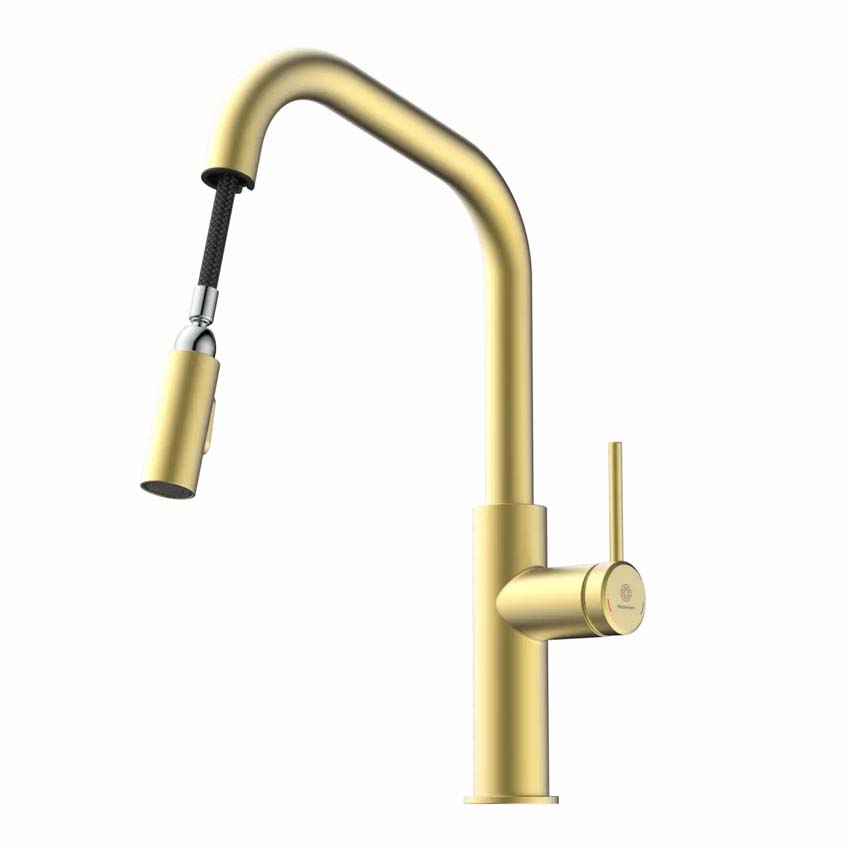 Keukenkraan Wasserwerk WK 13 Edge mat goud met uittrekbare uitloop