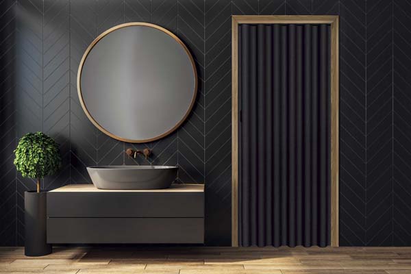 Porte pliante noir simili cuir sur mesure