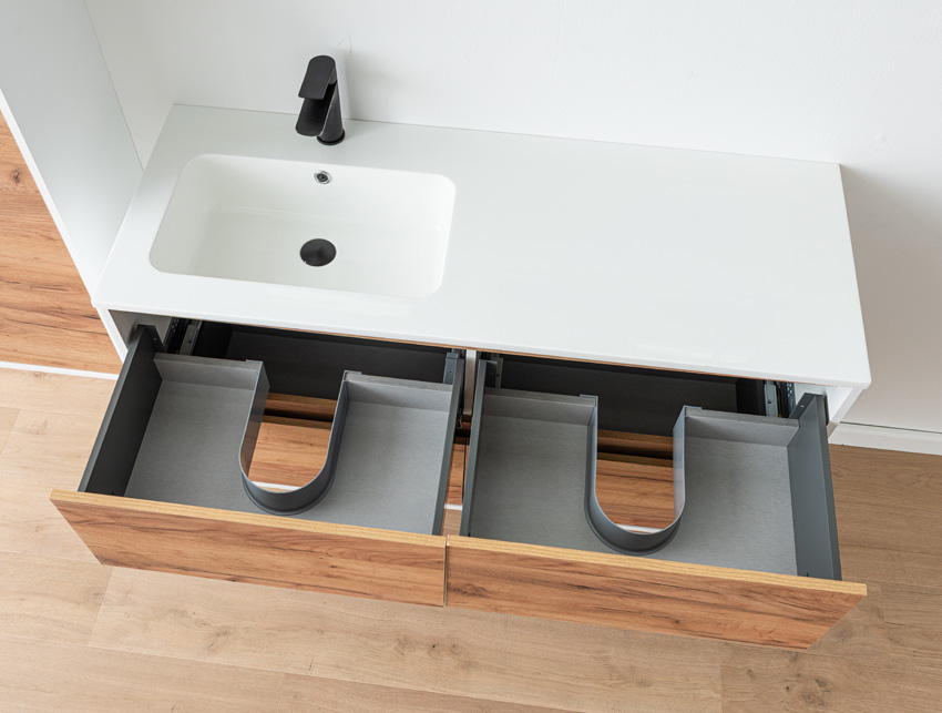 Meuble de salle de bains Treviso chêne/blanc avec lavabo simple blanc brillant 120cm