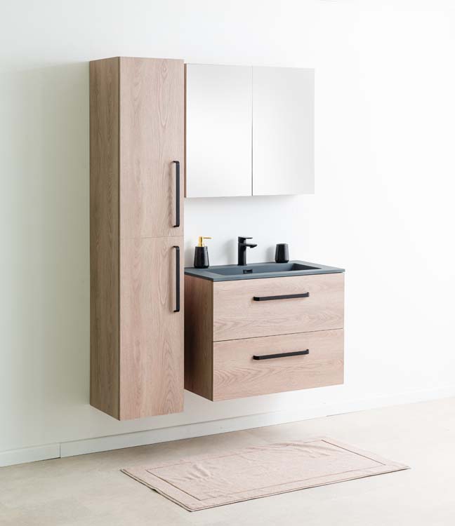 Badkamermeubel Bison eik hangend met enkele wastafel cement 80cm