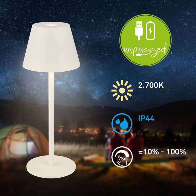 Lampe de table Salori - blanc - 14.2cm - dimmable - LED - 2.1W - 2700K - IP44 - USB