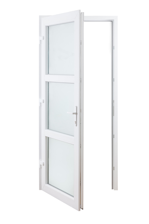 Porte extérieure 3 parties PVC verre mat blanc 980x2180mm ouvrant à gauche