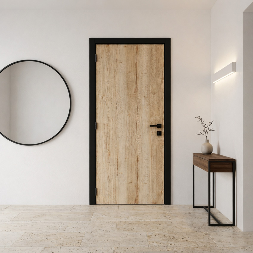 Porte intérieure complète Nature Wood chêne 201,5x73cm tubulaire vertical réversible + châssis noir 16,5cm