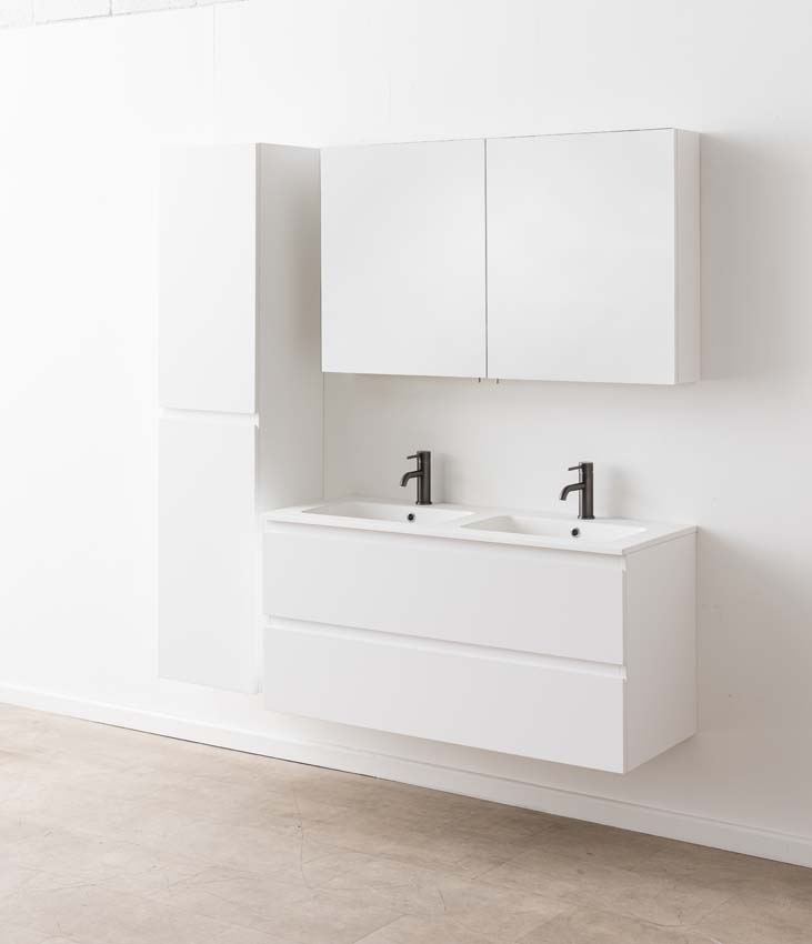 Meuble de salle de bain Tibo blanc avec lavabo double blanc mat 120cm