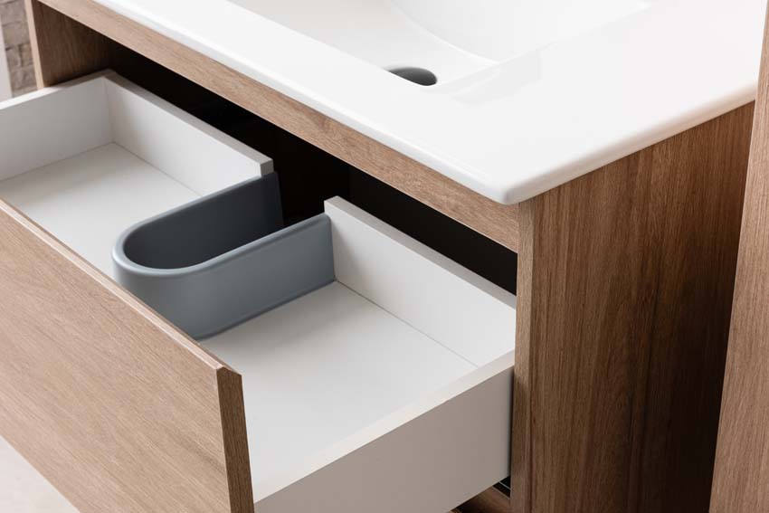 Meuble de salle de bains Bianca chêne suspendu avec lavabo simple blanc brillant 80cm