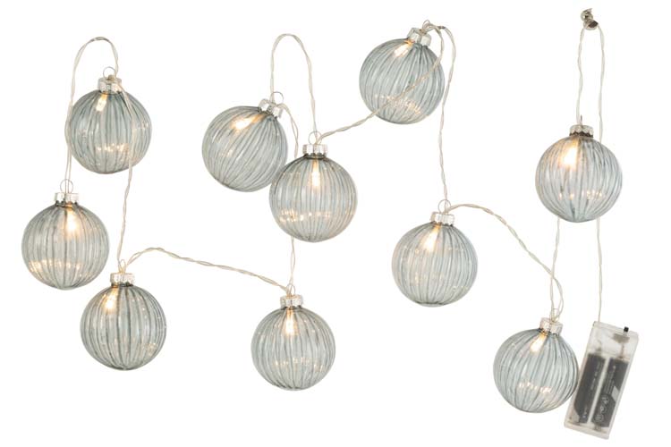 Slinger geribbeld grijs glas met verlichting - 10 ballen Slinger geribbeld grijs glas met verlichting - 10 ballen