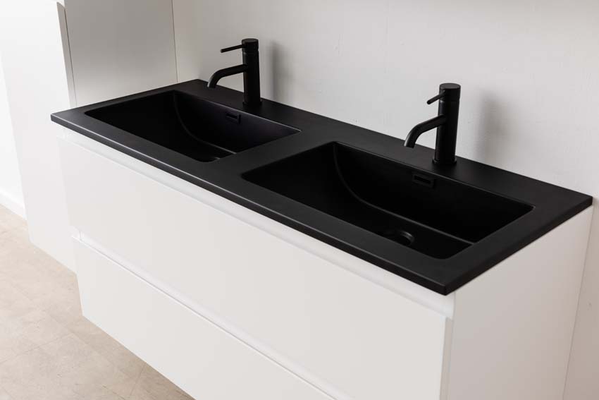 Meuble de salle de bain Tibo blanc avec lavabo double noir mat 120cm