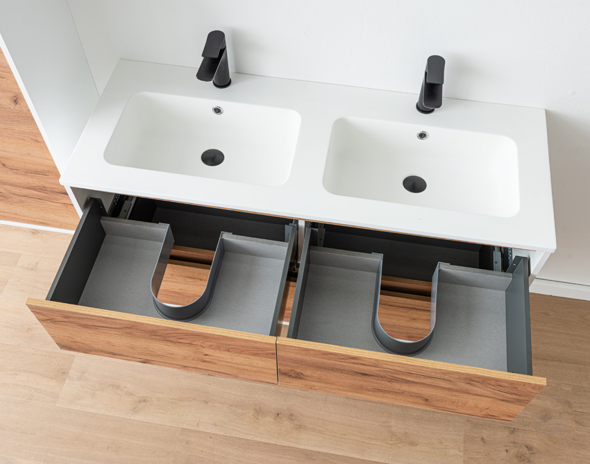 Badkamermeubel Treviso eik/wit met dubbele wastafel mat wit 120cm