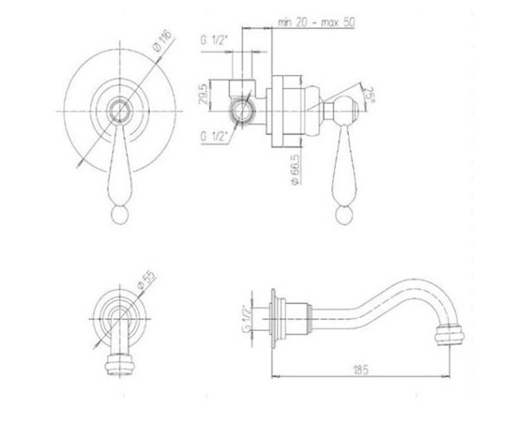 Badkraan Aspen inbouw chroom