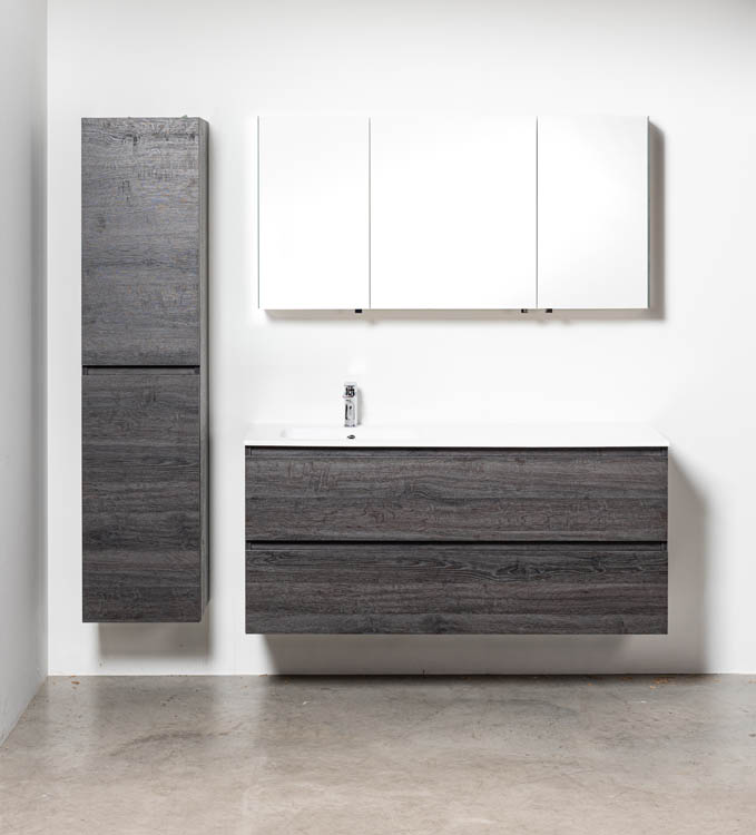 Meuble de salle de bain Dotan chêne foncé 1400 mm lavabo mat gauche