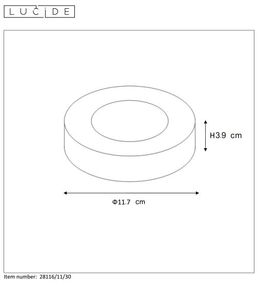 Plafonnier - noir - rond - dimmable - Ø11,5cm - LED - 8W - IP44