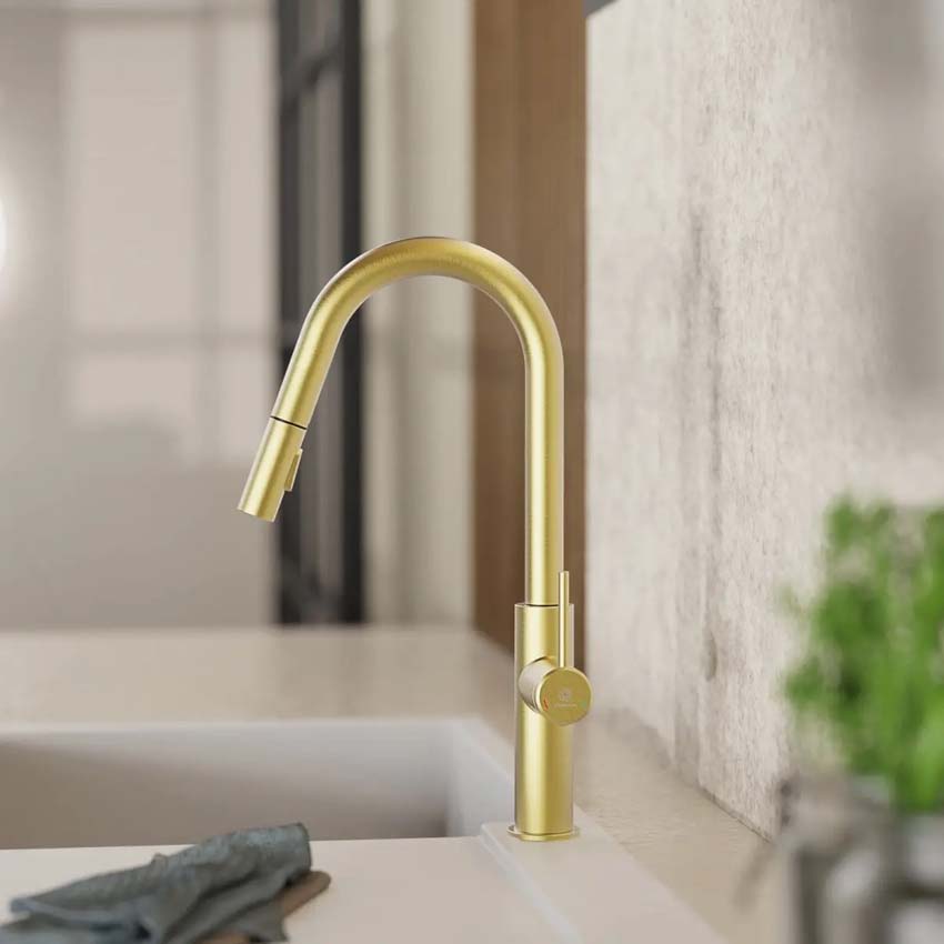 Keukenkraan Wasserwerk WK 13 Curve mat goud met uittrekbare uitloop