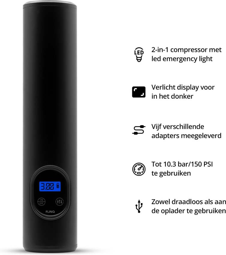 Draadloze luchtcompressor met usb en 5 opzetstukken