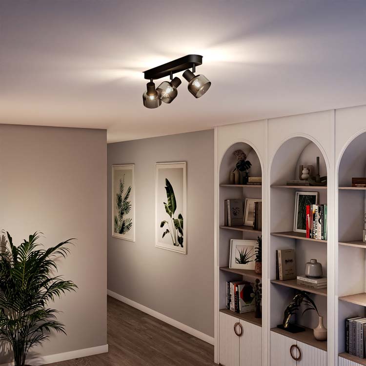 Spot plafond/mur - verre court - dimmable - E14 - 3x25W - lampe excl - noir