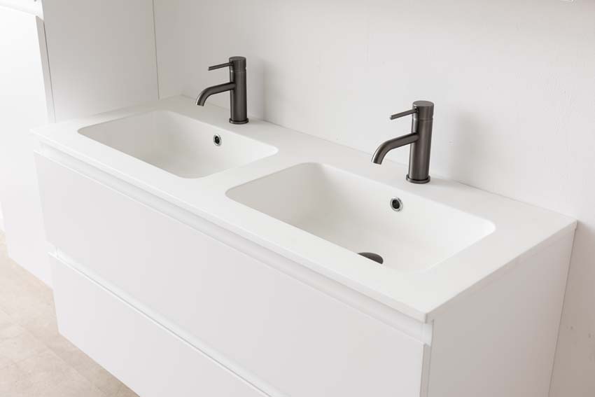 Meuble de salle de bain Tibo blanc avec lavabo double blanc mat 120cm