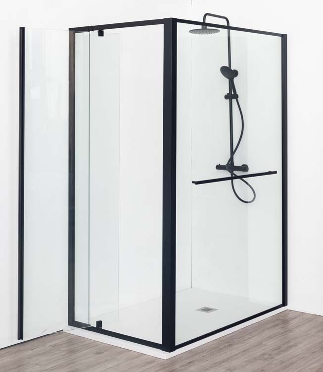 Vaste douchewand Urian 137-139 x 200 cm incl handdoekhouder mat zwart Vaste douchewand Urian 137-139 x 200 cm incl handdoekhouder mat zwart
