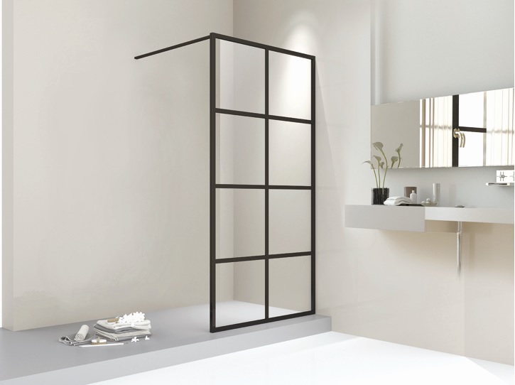 Paroi de douche Uma profile noire 100x200cm avec barre