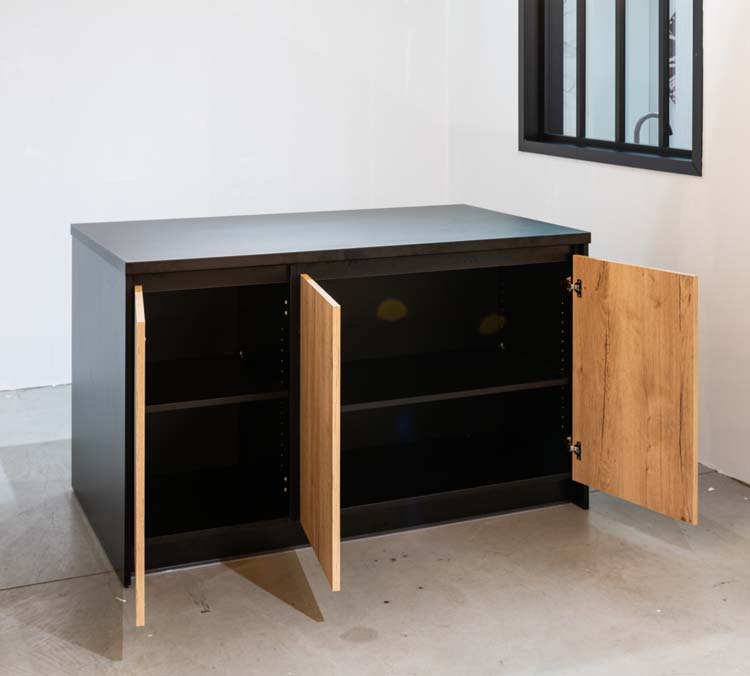 Îlot de cuisine Plenti look de chêne/noir 154,5cm