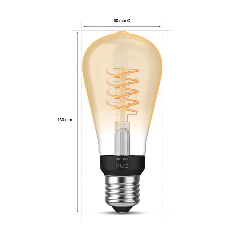 Ampoule LED filament - E27 - ambre - 13,5xØ6cm - dimmable - 7W - 580lm - 2100K blanc chaud - 1 pièce