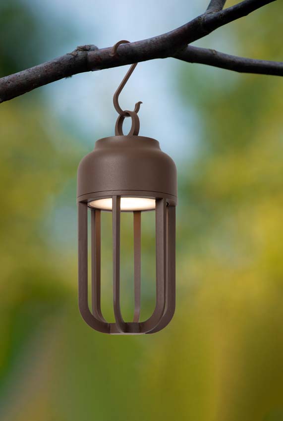 Lucide Essential Wells - Applique murale rechargeable intérieur/extérieur - Batterie - Ø10cm - LED dimmable - CCT - 1x5W 2700K/4000K - IP54 - Brun rouille