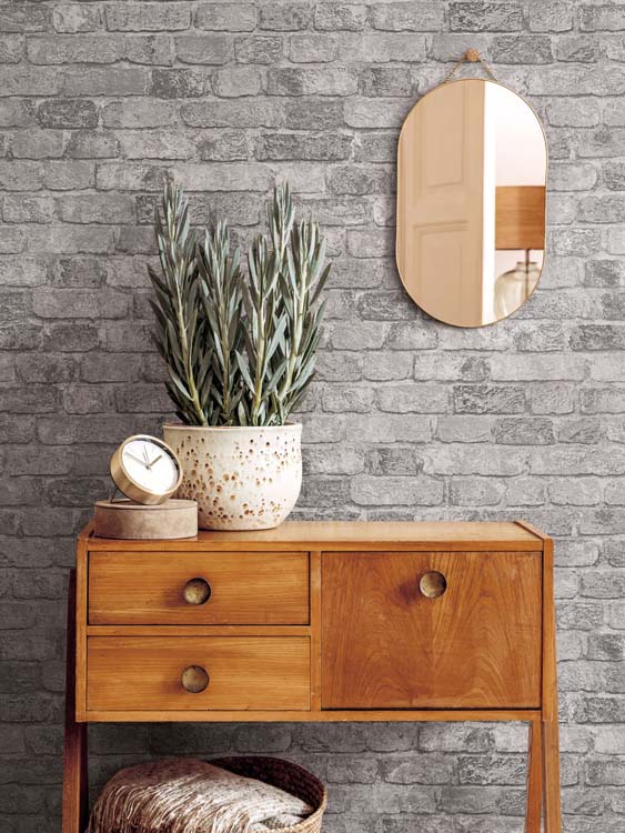 Vinyle sur papier peint intissé brique gris 0,53x10m