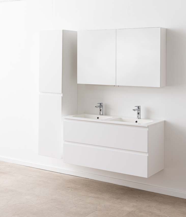 Badkamermeubel Tibo wit met dubbele wastafel glanzend wit 120cm