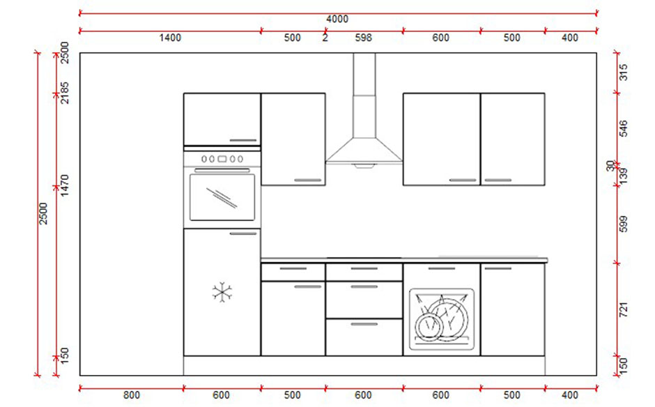 Keuken Premium 4A wit 280cm - voorgemonteerd - met toestellen - vitrokeramische kookplaat en inox wanddampkap