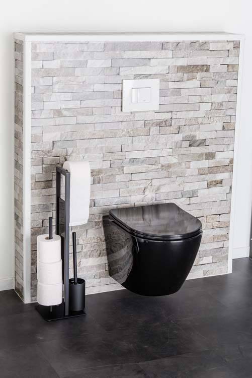 Toilette suspendue Gary sans rebord noir raccourcie avec siège de WC ultra-fin