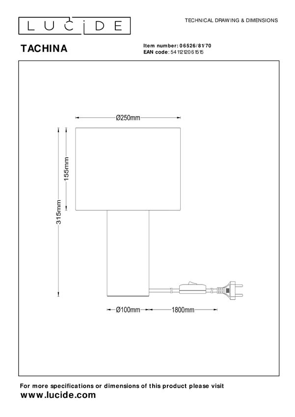 Lucide TACHINA - Lampe de table - 1xE27 - Naturel