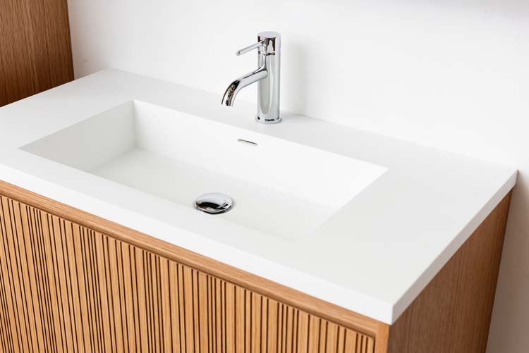 Meuble de salle de bains Warren afromosia suspendu avec lavabo simple blanc mat 90cm