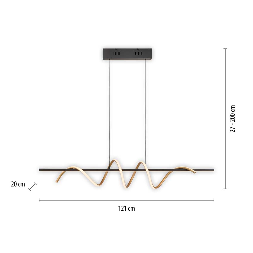 Hanglamp Easy Lift - Zwart/goud - 121cm - Dimbaar - 1x36W - 3000K