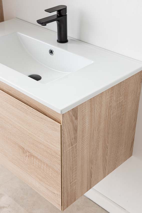 Meuble de salle de bains Arizona suspendu avec lavabo simple blanc brillant 80cm