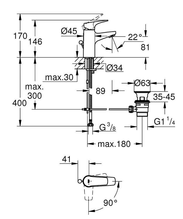 Robinet de lavabo Grohe Start Flow chrome