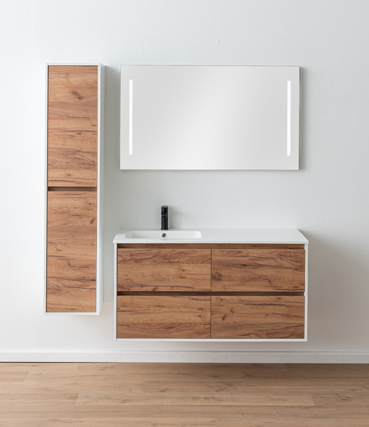 Meuble de salle de bains Treviso chêne/blanc avec lavabo simple blanc brillant 120cm