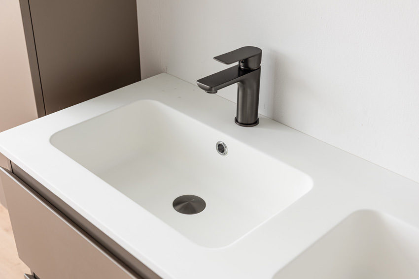 Meuble de salle de bains Trente taupe avec double lavabo blanc mat 120cm
