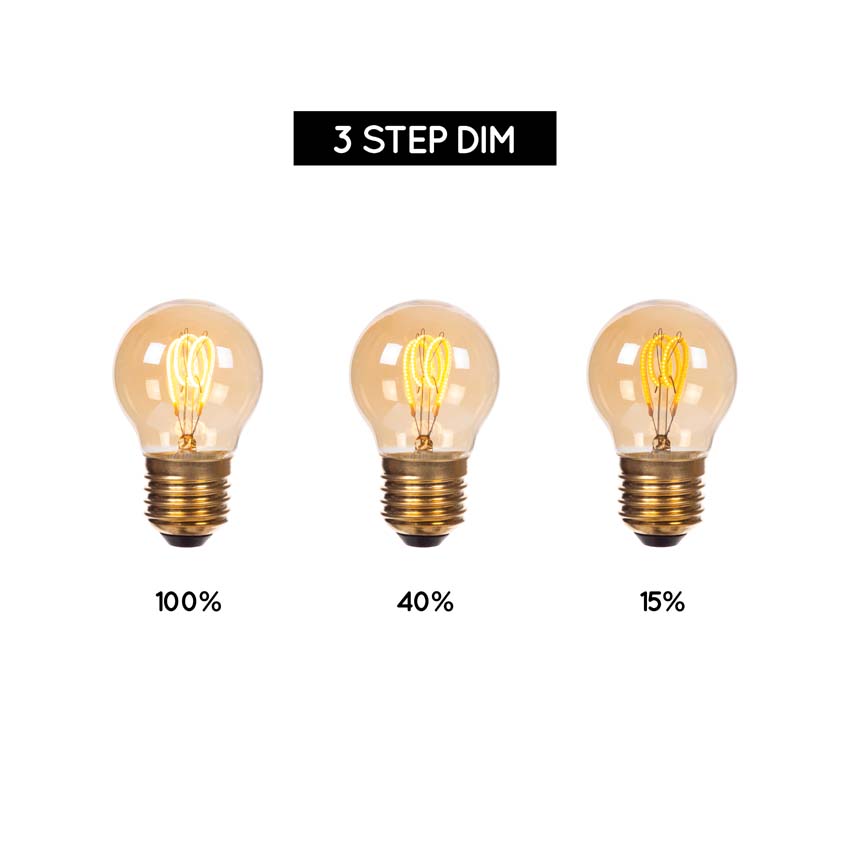 Lucide P45 - Filament lamp - Ø4,5cm - LED 3 StepDimbaar (Memory) - E14 - 1x3W 2200K - Amber